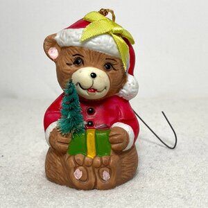 Vintage Giftco Christmas Ornament Porcelain Bell Santa Bear Made in Taiwan 1980s